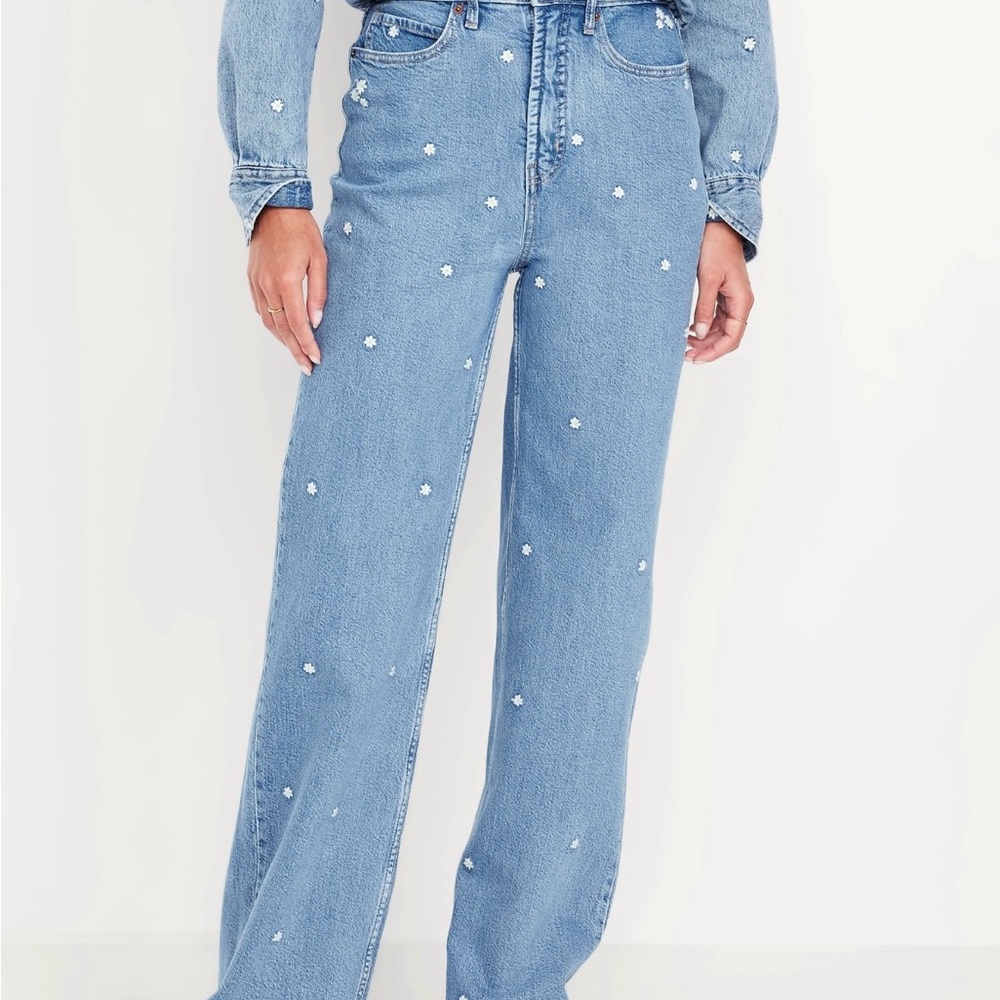 Old Navy Daisy Embroidered Wide Leg Pants